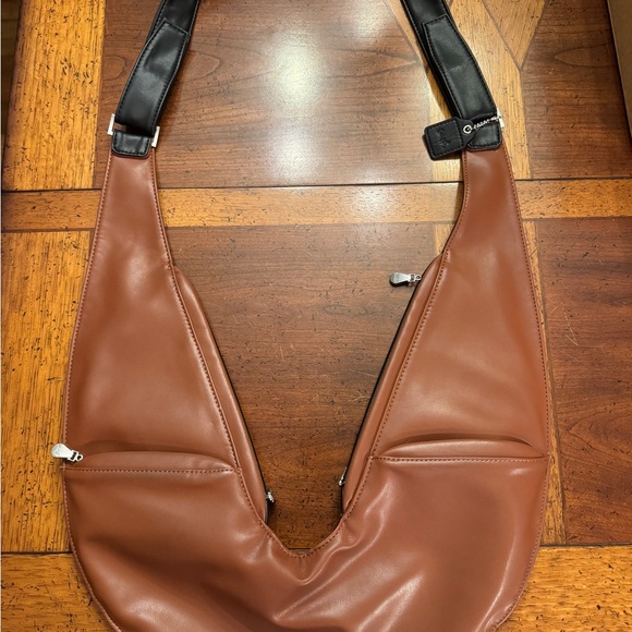 Sash Bag Vegan Faux Leather Brown Black Crossbody Travel Sling Purse Adjustable - Picture 1 of 6